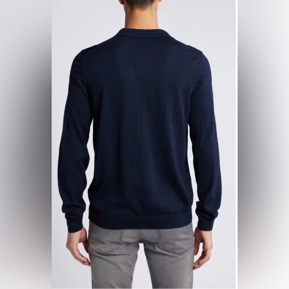 Boss Enord Long Sleeve Wool Polo Sweater in Dark Blue - Picture 4 of 8